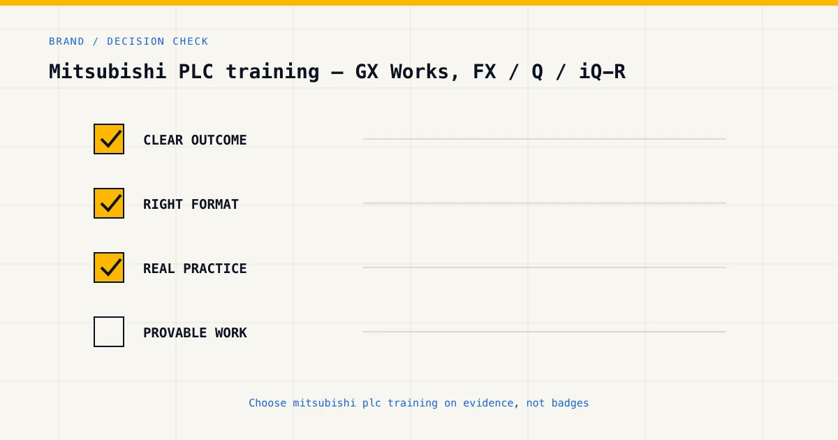 Decision checklist for choosing mitsubishi plc training by career goal, format and practical evidence