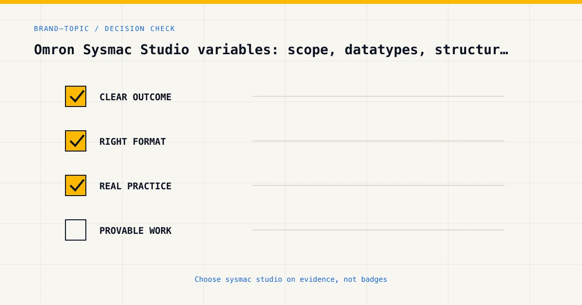 Decision checklist for choosing sysmac studio by career goal, format and practical evidence