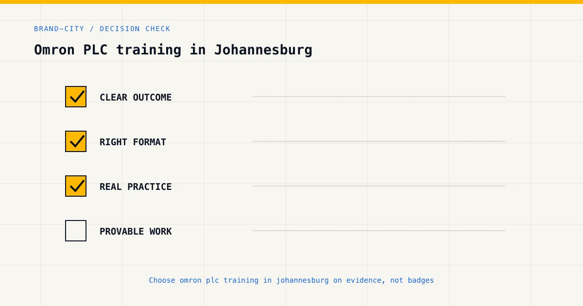 Decision checklist for choosing omron plc training in johannesburg by career goal, format and practical evidence