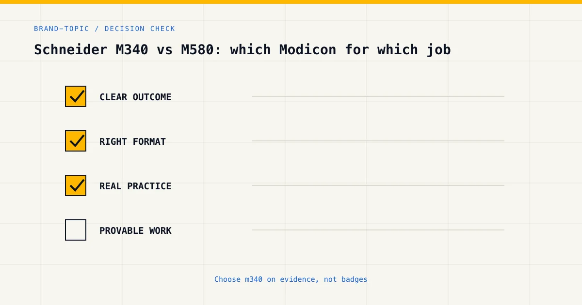 Decision checklist for choosing m340 by career goal, format and practical evidence