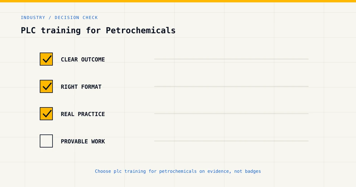 Decision checklist for choosing plc training for petrochemicals by career goal, format and practical evidence