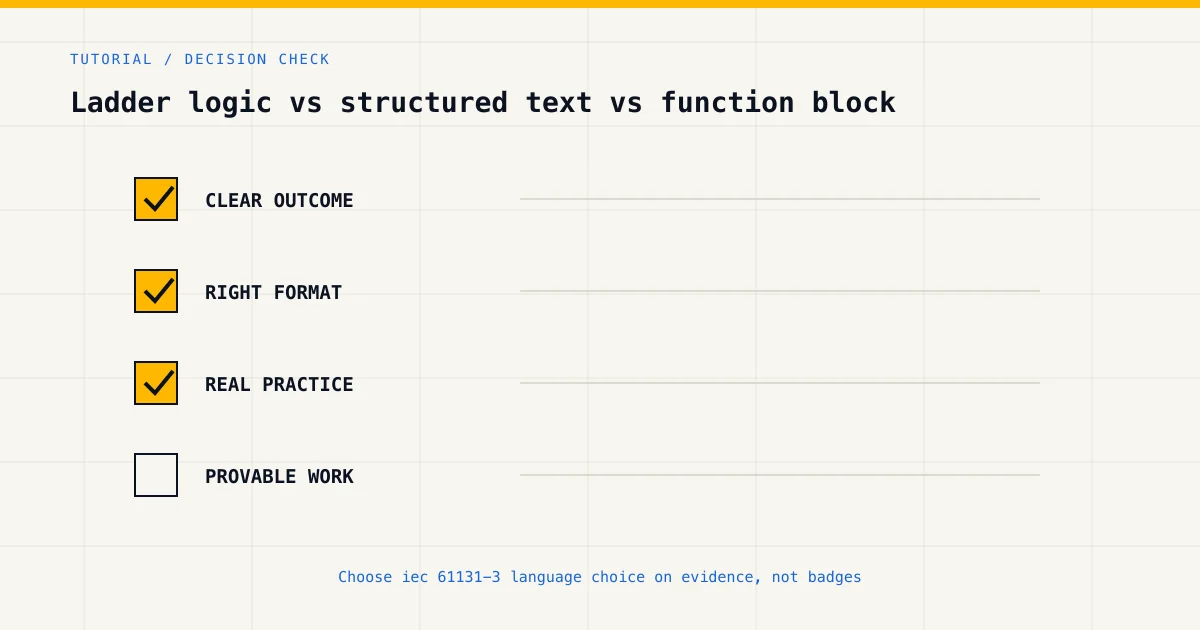 Decision checklist for choosing iec 61131-3 language choice by career goal, format and practical evidence