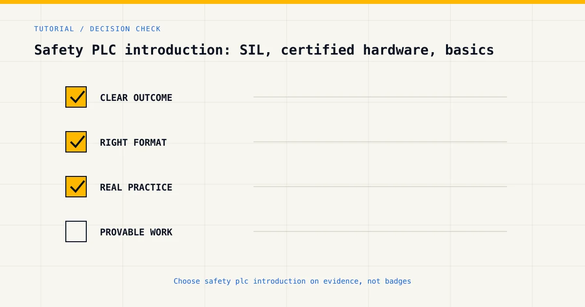 Decision checklist for choosing safety plc introduction by career goal, format and practical evidence