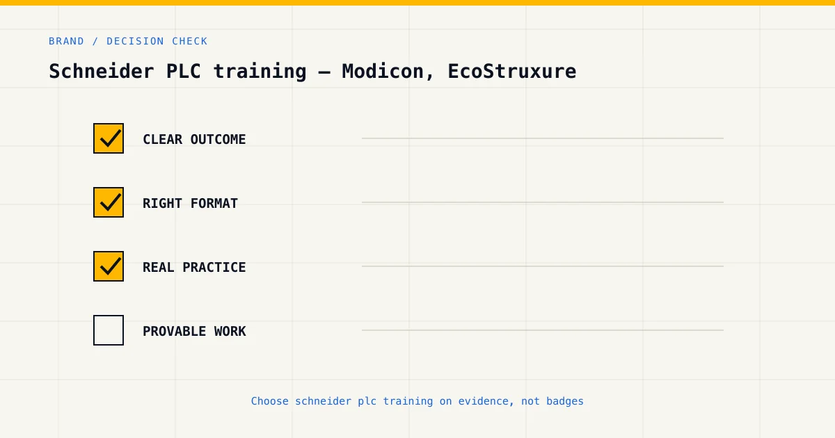 Decision checklist for choosing schneider plc training by career goal, format and practical evidence