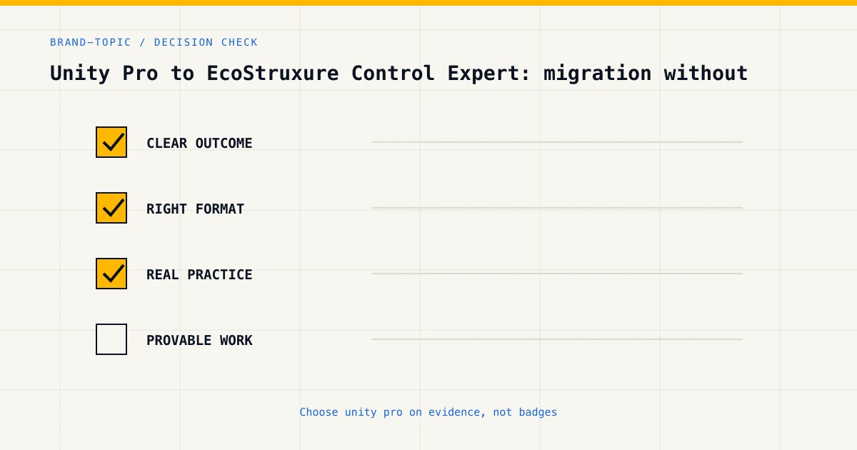 Decision checklist for choosing unity pro by career goal, format and practical evidence