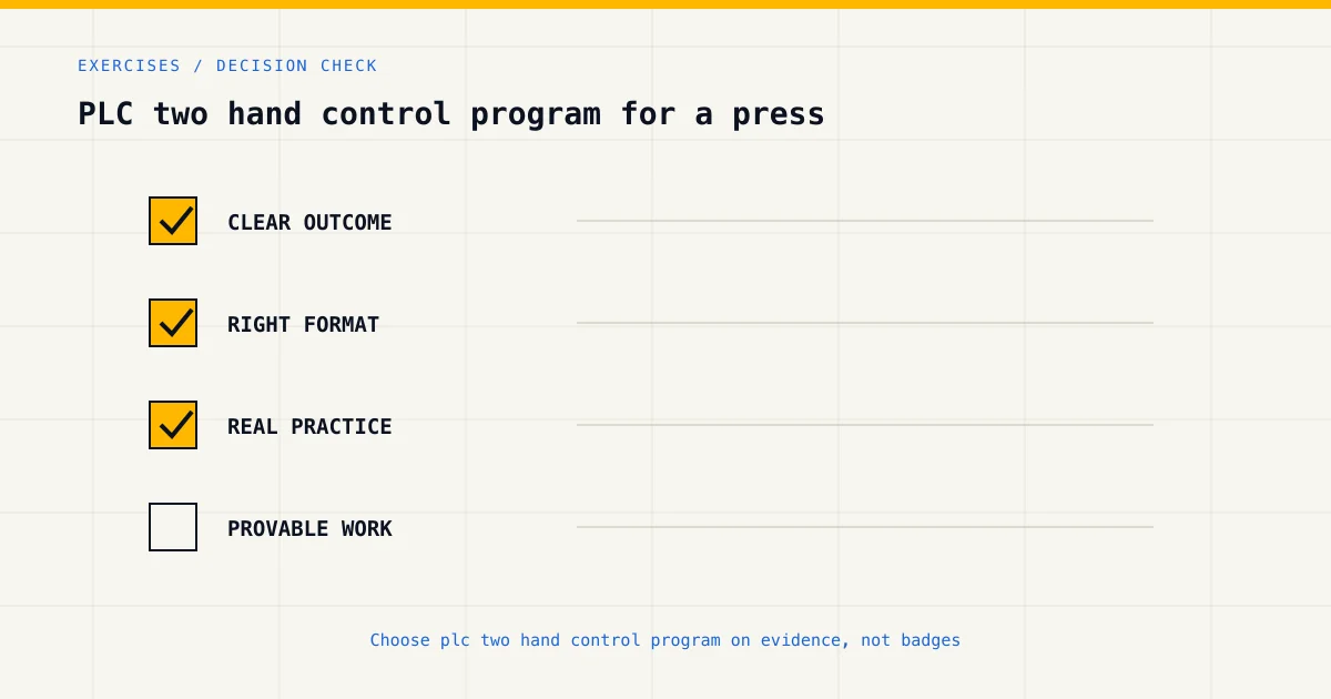Decision checklist for choosing plc two hand control program by career goal, format and practical evidence