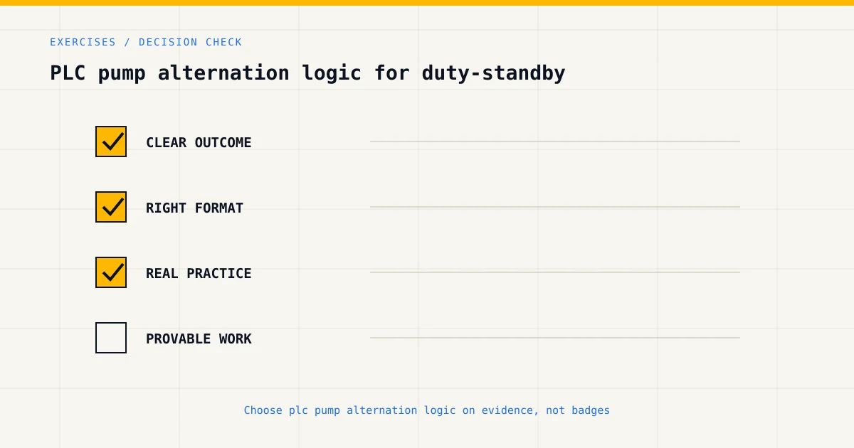 Decision checklist for choosing plc pump alternation logic by career goal, format and practical evidence