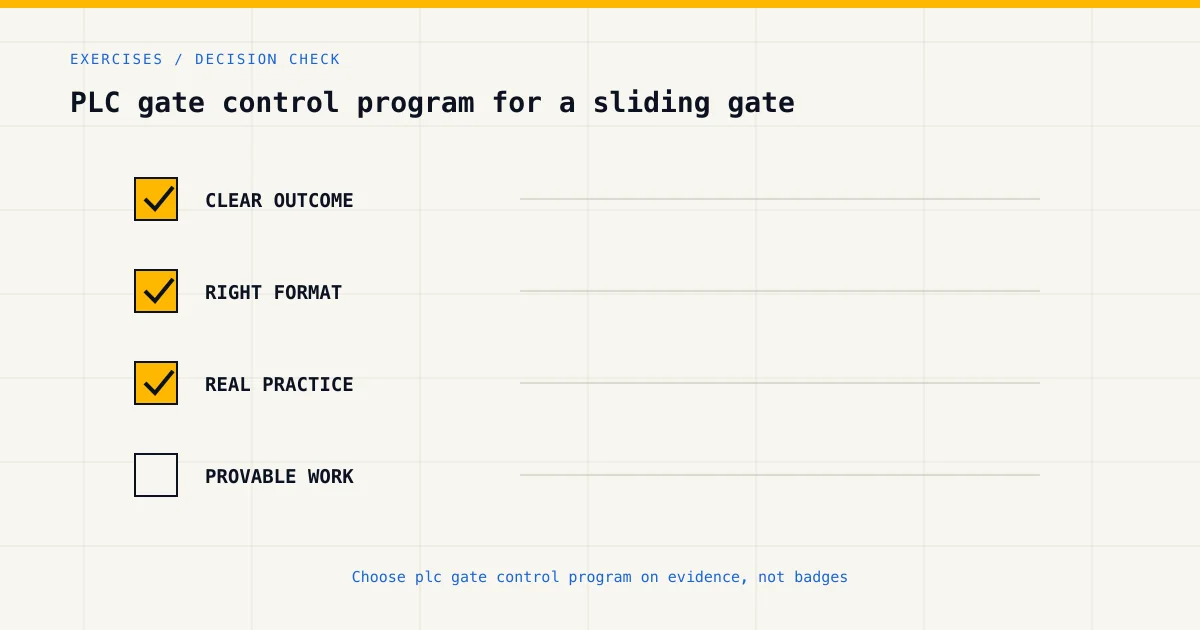 Decision checklist for choosing plc gate control program by career goal, format and practical evidence