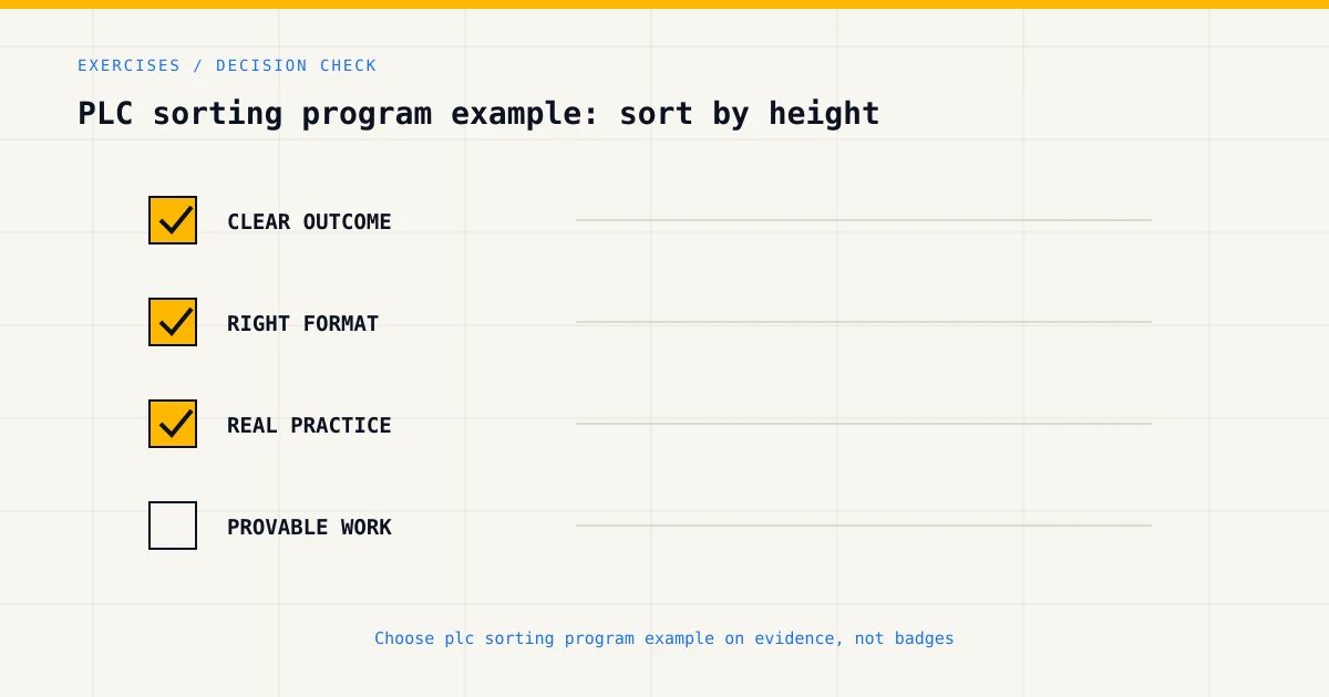 Decision checklist for choosing plc sorting program example by career goal, format and practical evidence