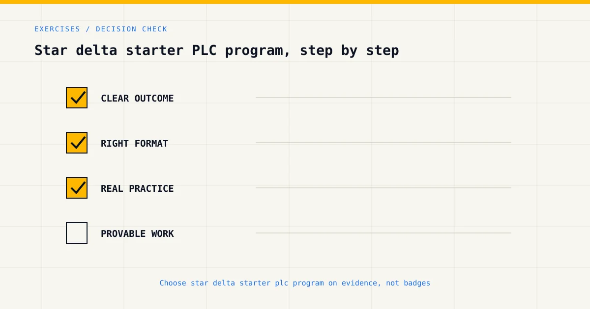 Decision checklist for choosing star delta starter plc program by career goal, format and practical evidence