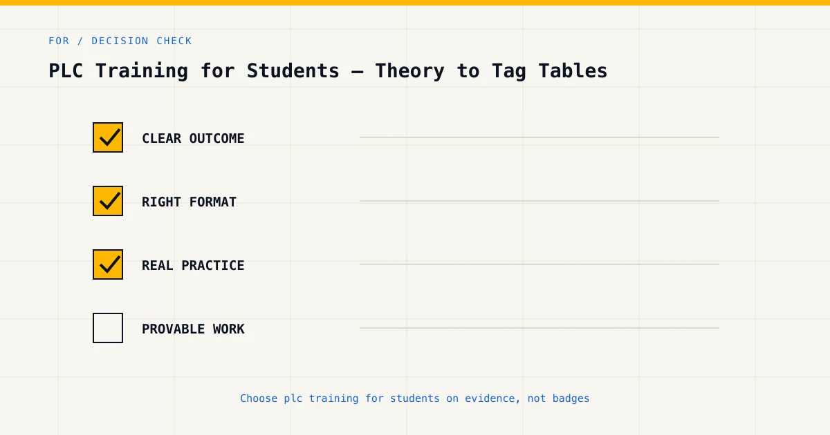 Decision checklist for choosing plc training for students by career goal, format and practical evidence
