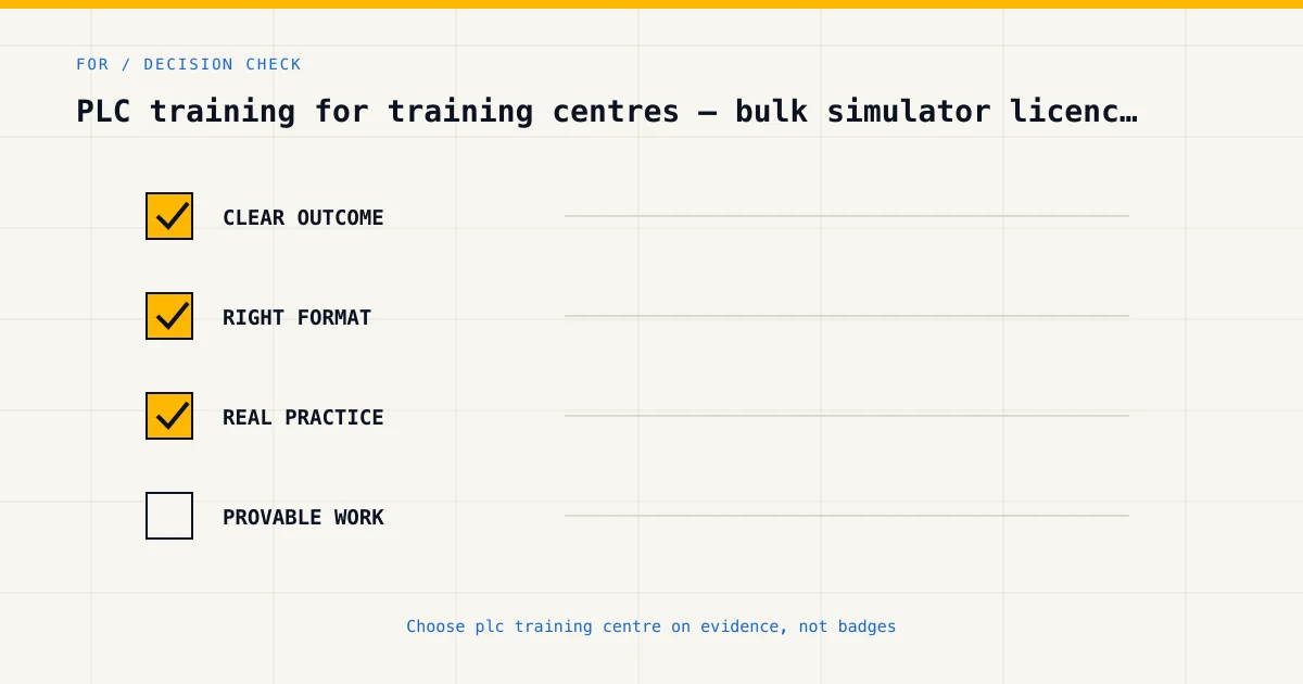 Decision checklist for choosing plc training centre by career goal, format and practical evidence