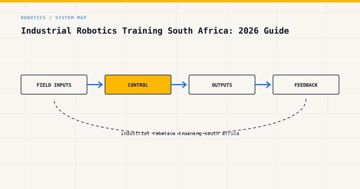 System map for industrial robotics training south africa, showing field inputs, control logic, outputs and feedback