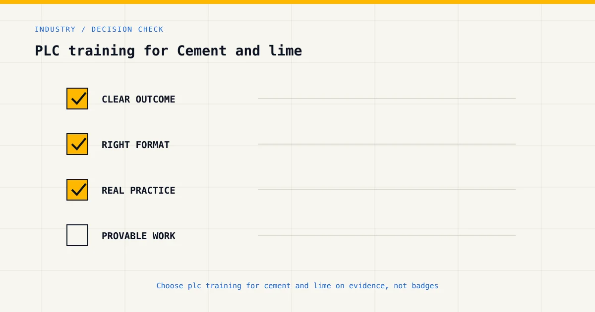 Decision checklist for choosing plc training for cement and lime by career goal, format and practical evidence