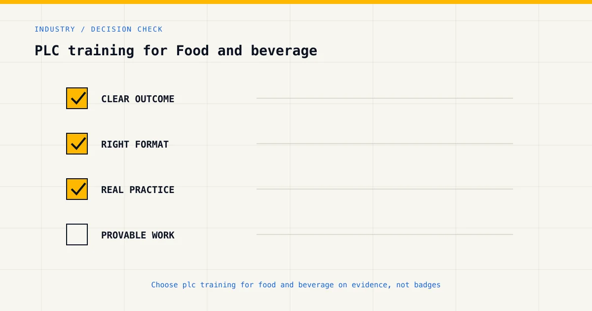 Decision checklist for choosing plc training for food and beverage by career goal, format and practical evidence