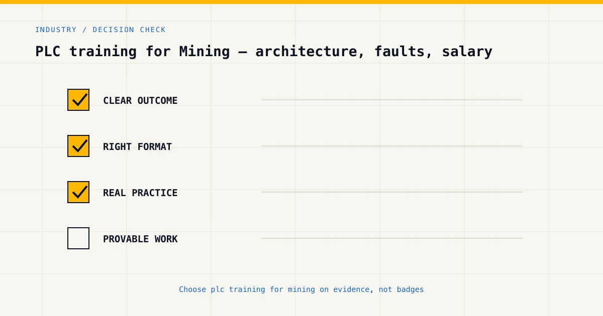 Decision checklist for choosing plc training for mining by career goal, format and practical evidence