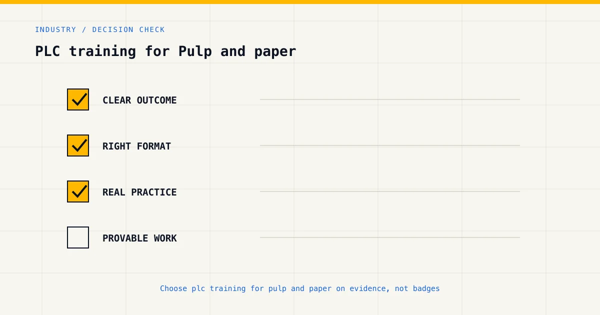 Decision checklist for choosing plc training for pulp and paper by career goal, format and practical evidence
