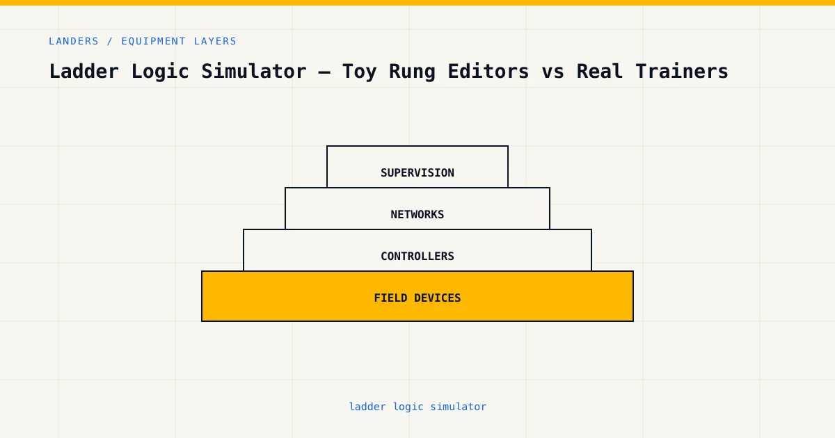 Equipment layers for ladder logic simulator, from sensors and controllers to plant supervision