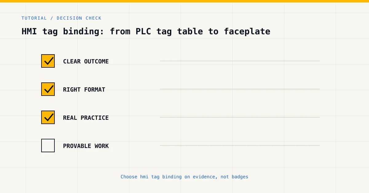 Decision checklist for choosing hmi tag binding by career goal, format and practical evidence
