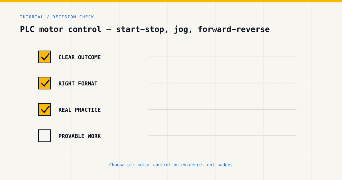 Decision checklist for choosing plc motor control by career goal, format and practical evidence