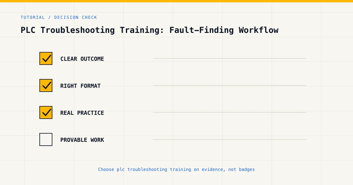 Decision checklist for choosing plc troubleshooting training by career goal, format and practical evidence