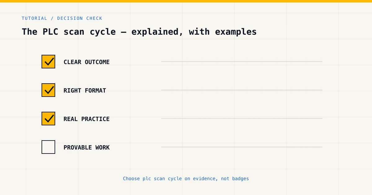 Decision checklist for choosing plc scan cycle by career goal, format and practical evidence
