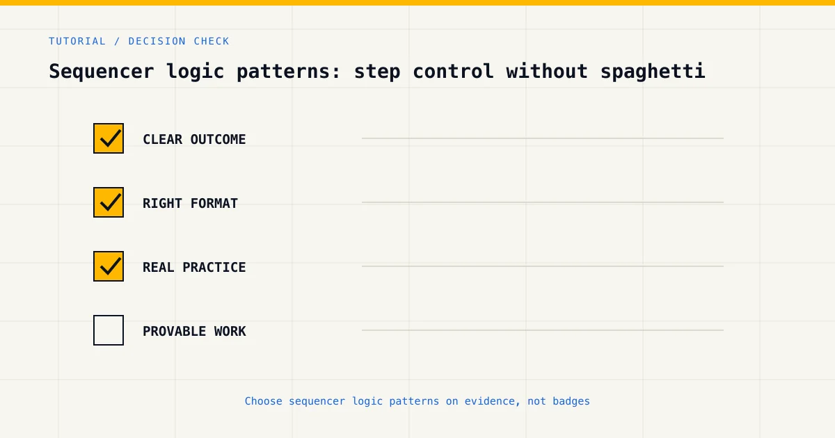 Decision checklist for choosing sequencer logic patterns by career goal, format and practical evidence