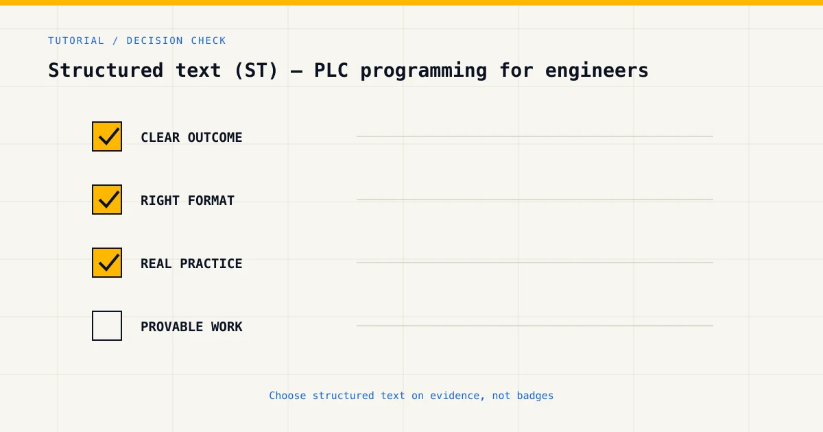 Decision checklist for choosing structured text by career goal, format and practical evidence