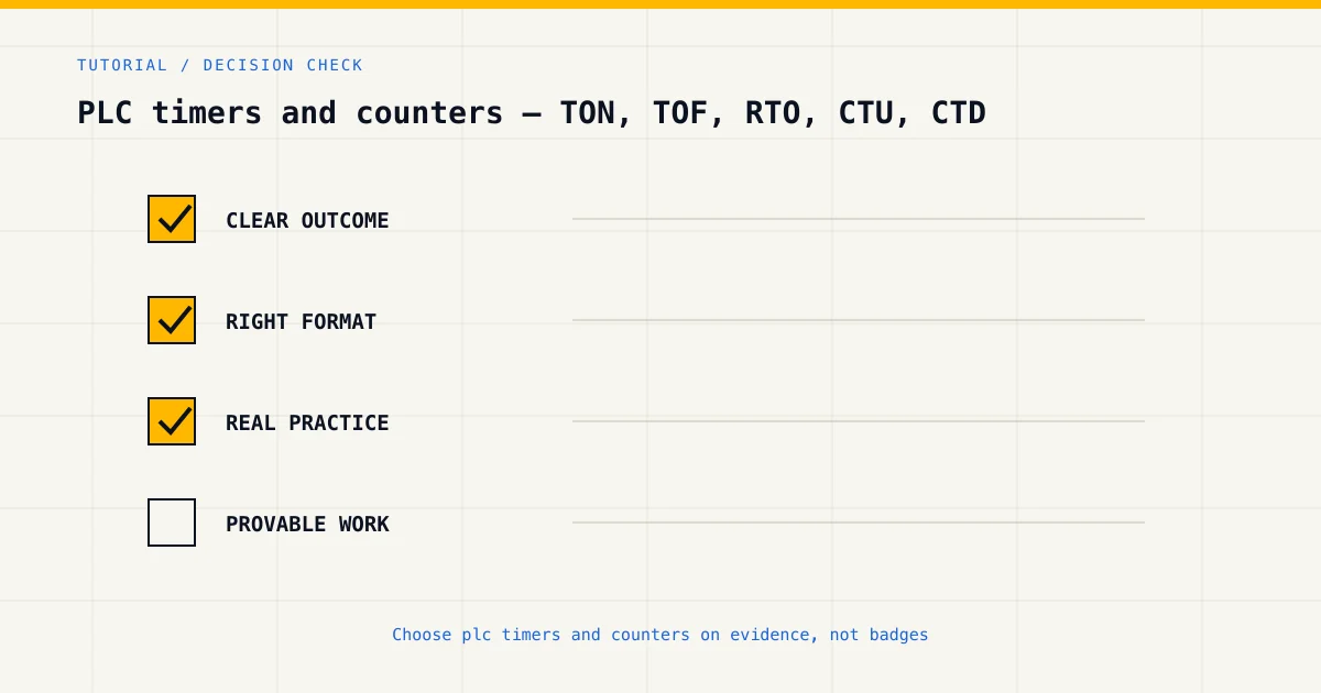 Decision checklist for choosing plc timers and counters by career goal, format and practical evidence