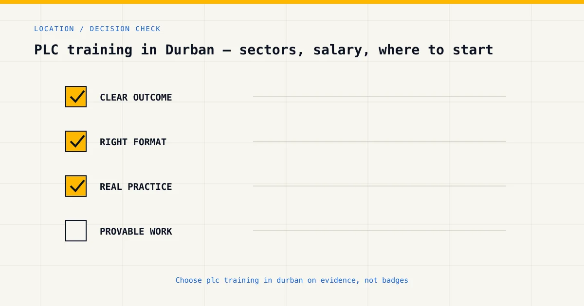 Decision checklist for choosing plc training in durban by career goal, format and practical evidence