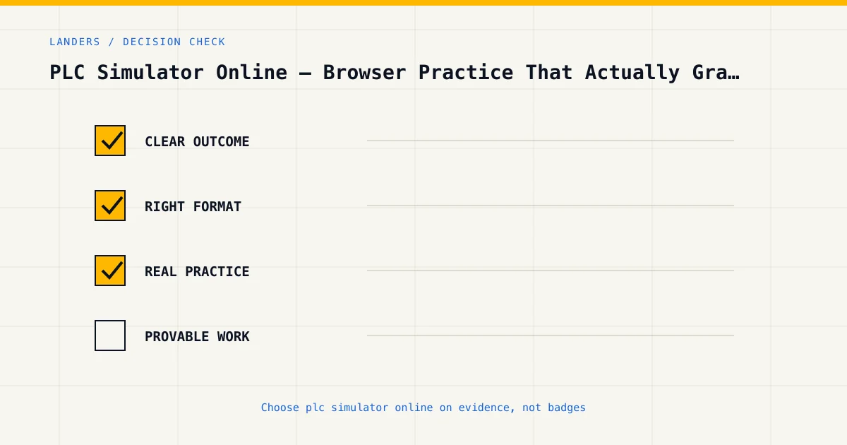 Decision checklist for choosing plc simulator online by career goal, format and practical evidence