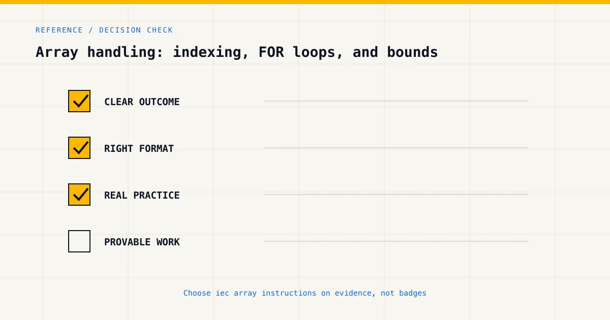 Decision checklist for choosing iec array instructions by career goal, format and practical evidence