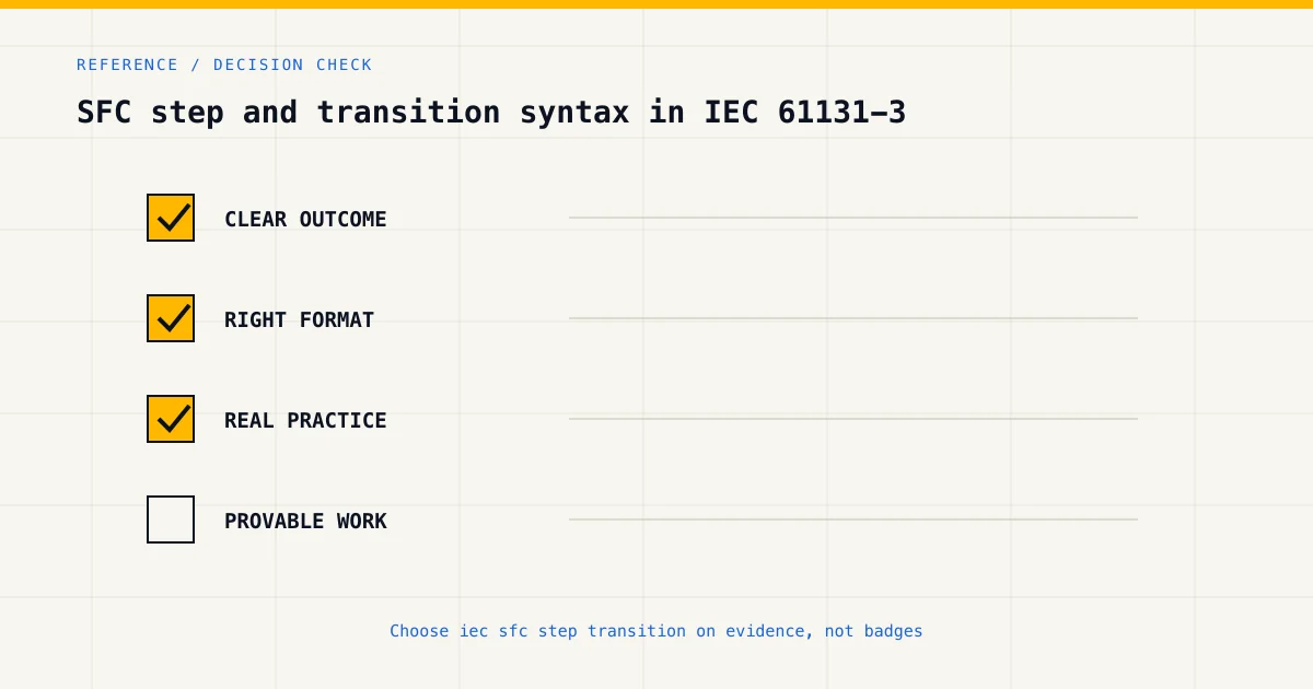 Decision checklist for choosing iec sfc step transition by career goal, format and practical evidence